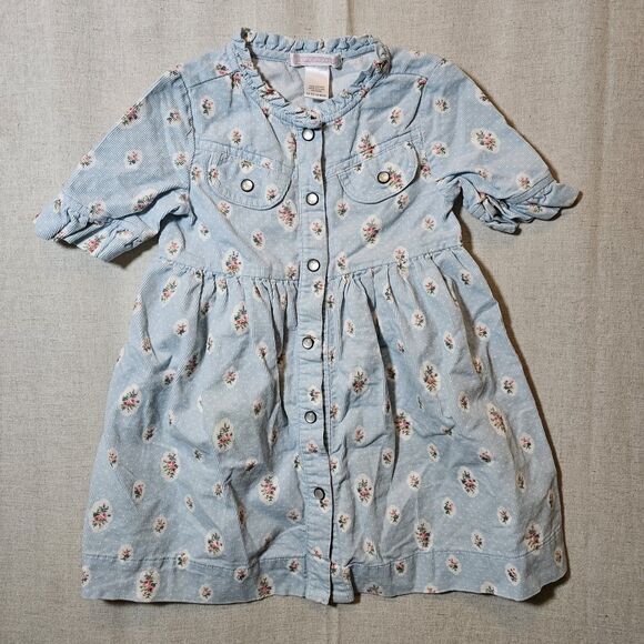 Janie And Jack Western Equestrian Floral Blue Corduroy Baby Dress 12m To 18m - Picture 1 of 9